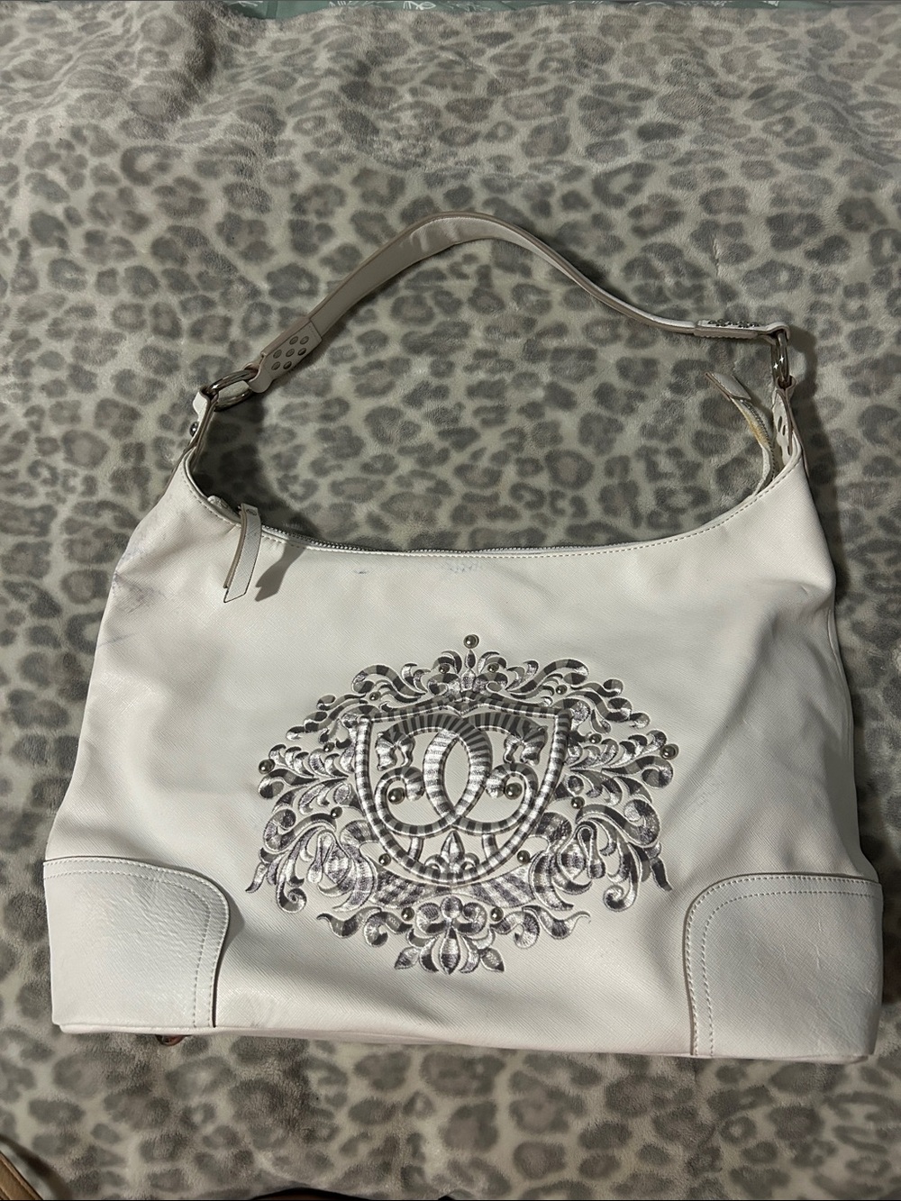 Sharif White Shoulder Bag with Silver Embellishment